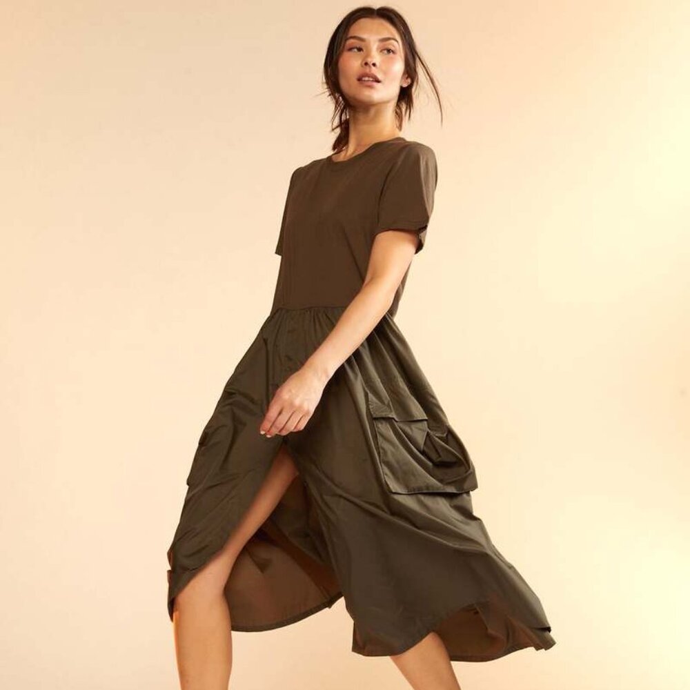 NWT | Cynthia Rowley Olive Cargo Midi Dress Utility Pockets | SM